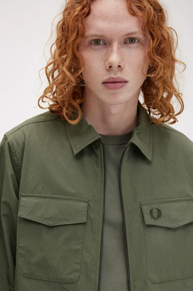 Men Overshirts Fred Perry Textured ZipThrough Overshirt Laurel Wreath Green