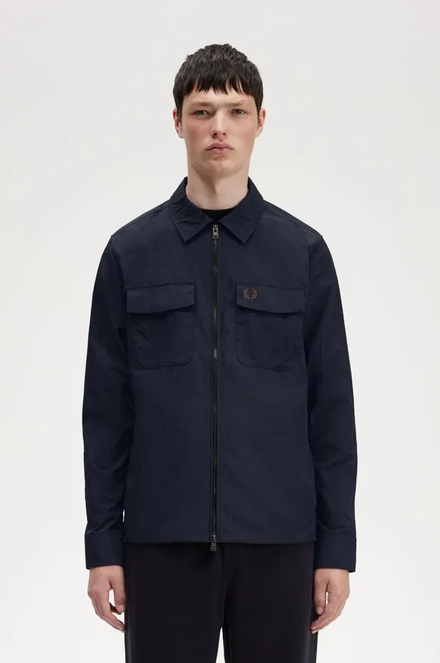 Men Overshirts Fred Perry Textured ZipThrough Overshirt Navy