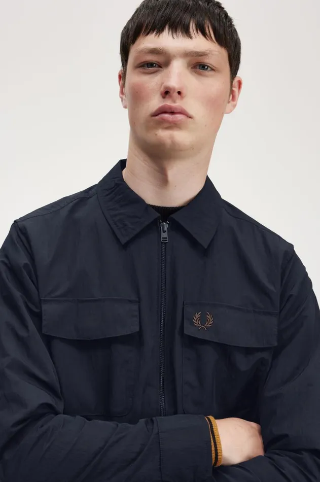Men Overshirts Fred Perry Textured ZipThrough Overshirt Navy