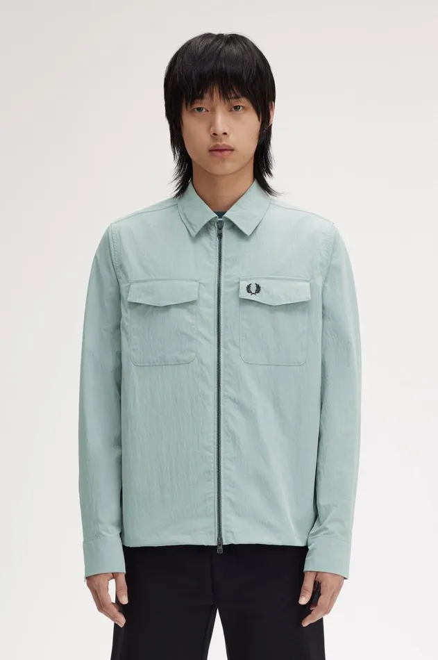 Men Overshirts Fred Perry Textured ZipThrough Overshirt Silver Blue