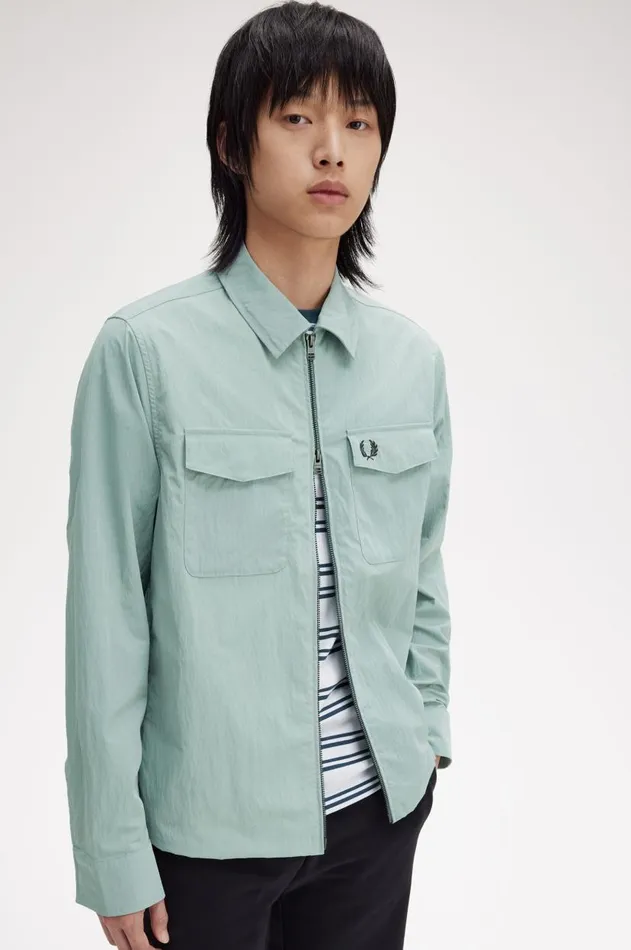 Men Overshirts Fred Perry Textured ZipThrough Overshirt Silver Blue