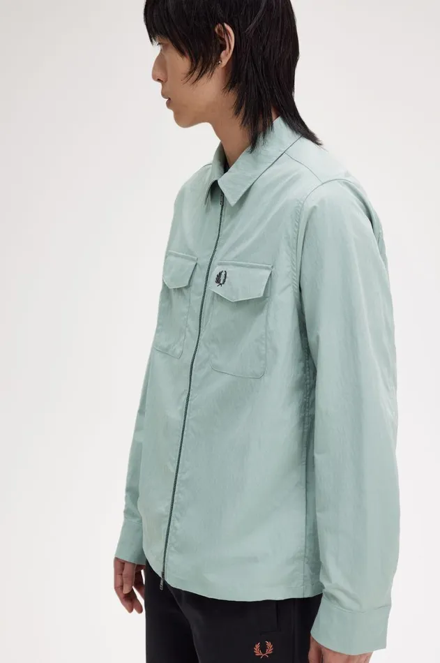 Men Overshirts Fred Perry Textured ZipThrough Overshirt Silver Blue