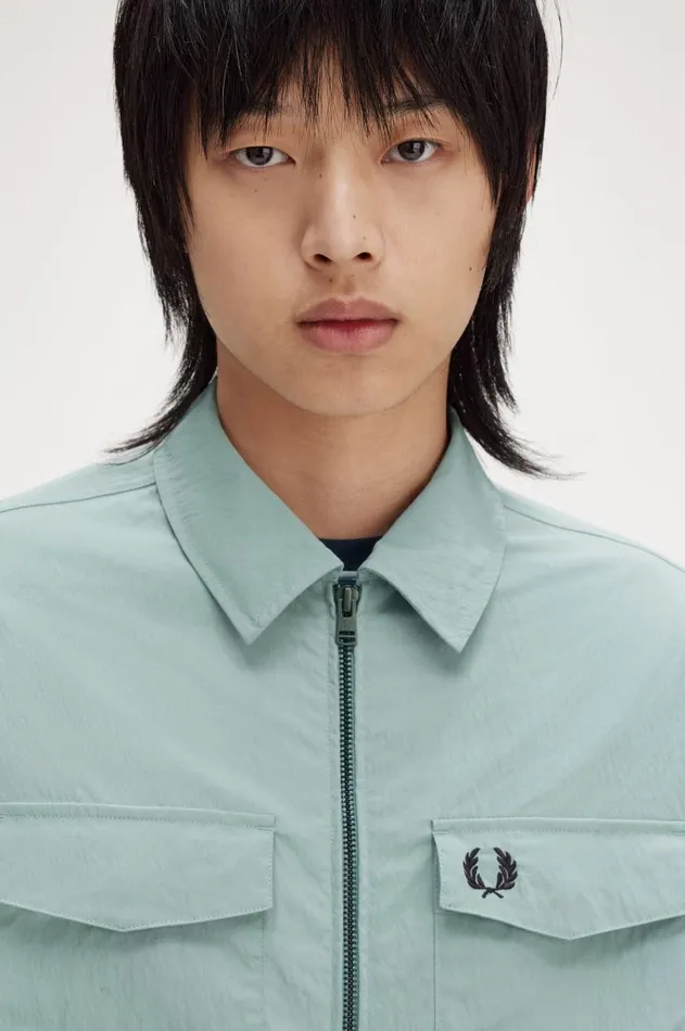 Men Overshirts Fred Perry Textured ZipThrough Overshirt Silver Blue
