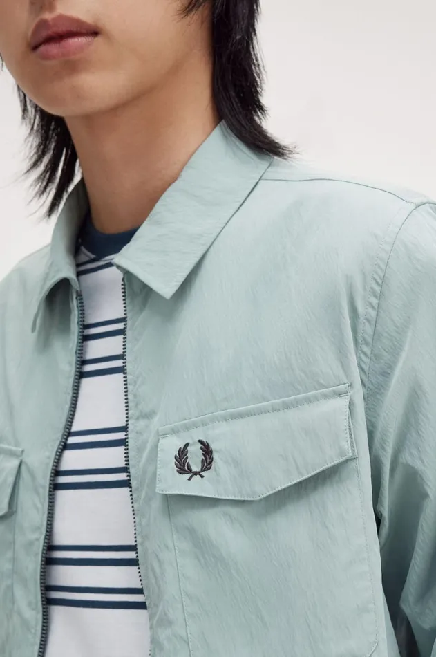 Men Overshirts Fred Perry Textured ZipThrough Overshirt Silver Blue