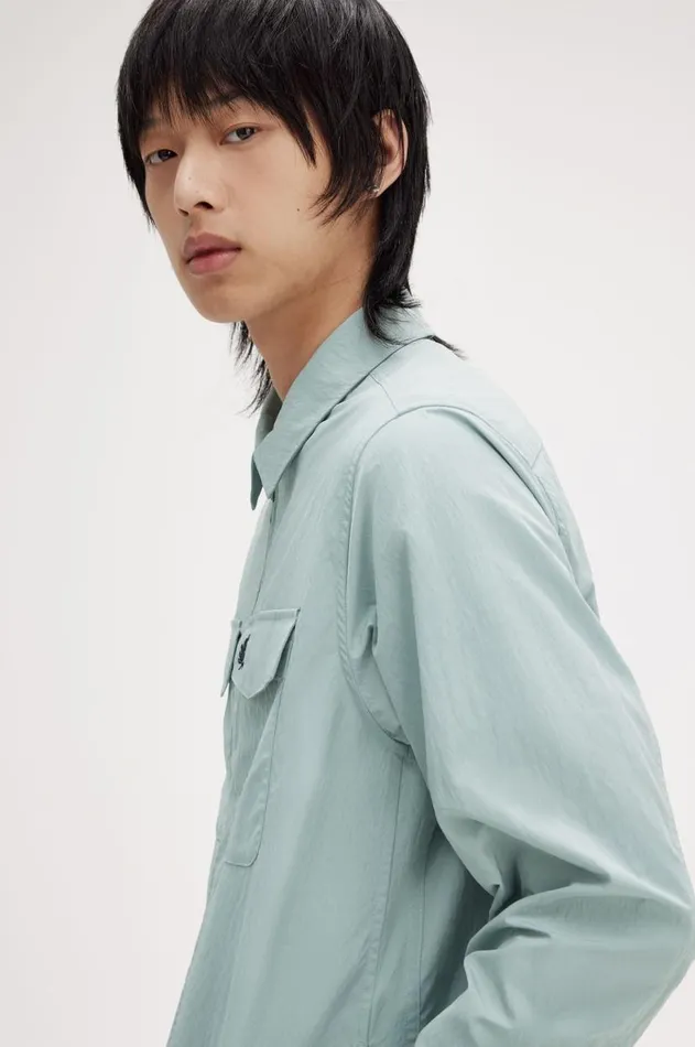 Men Overshirts Fred Perry Textured ZipThrough Overshirt Silver Blue