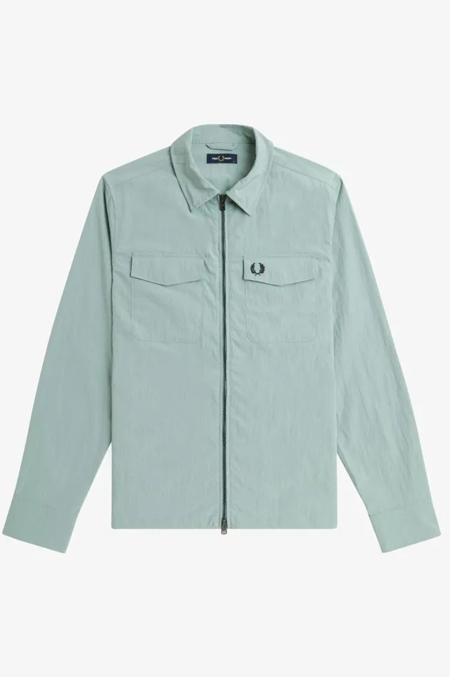 Men Overshirts Fred Perry Textured ZipThrough Overshirt Silver Blue
