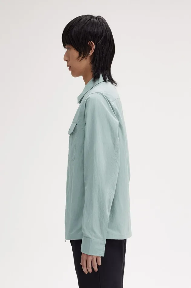 Men Overshirts Fred Perry Textured ZipThrough Overshirt Silver Blue