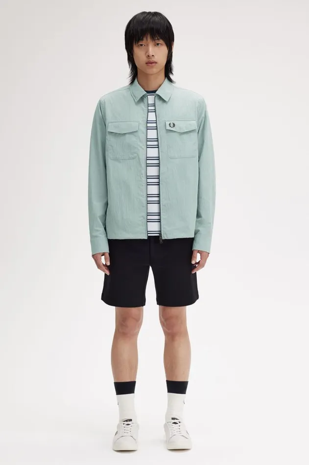 Men Overshirts Fred Perry Textured ZipThrough Overshirt Silver Blue