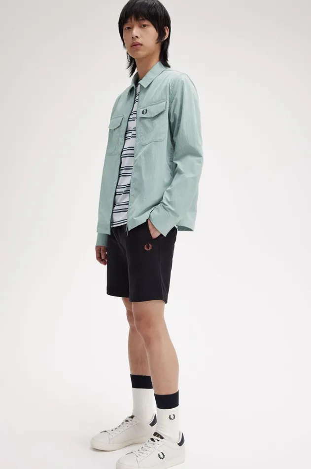 Men Overshirts Fred Perry Textured ZipThrough Overshirt Silver Blue