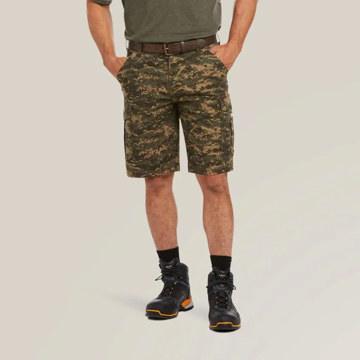 Men Pants and Shorts Ariat Rebar DuraStretch Made Tough Cargo 11034 Short Olive Camo