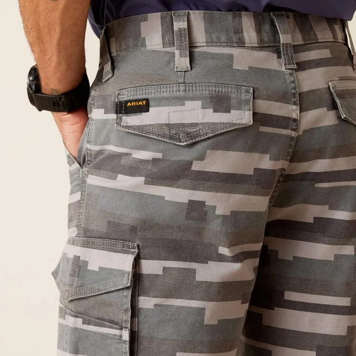 Men Pants and Shorts Ariat Rebar DuraStretch Made Tough Cargo 11034 Short Rebar Grey Masonry Camo