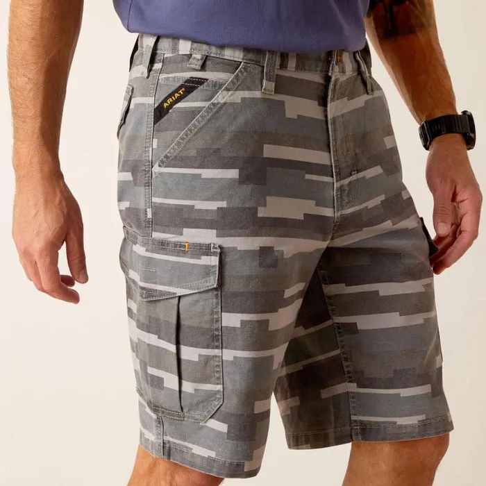 Men Pants and Shorts Ariat Rebar DuraStretch Made Tough Cargo 11034 Short Rebar Grey Masonry Camo