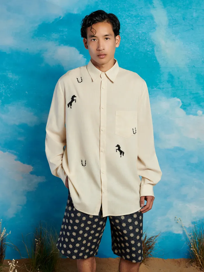 Men Penny Applique Shirt Vintage Cream Sister Jane Shirts