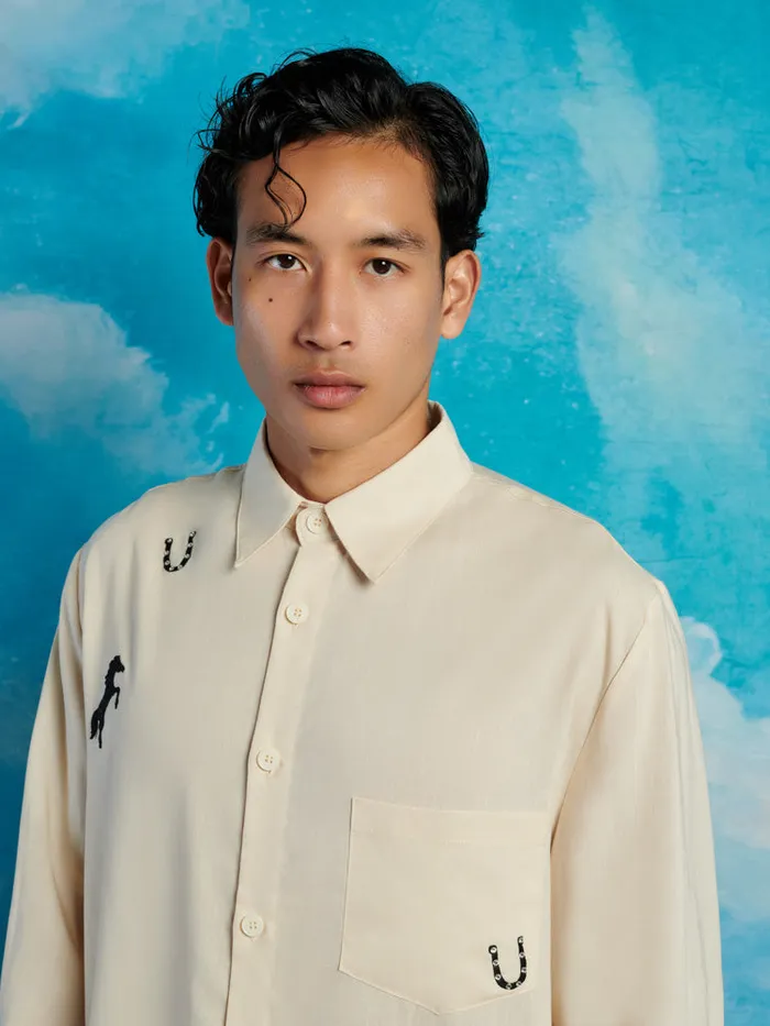 Men Penny Applique Shirt Vintage Cream Sister Jane Shirts