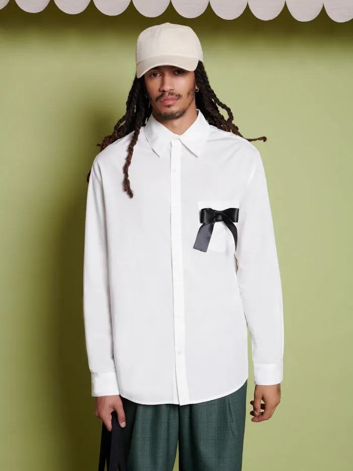 Men Penny Bow Pocket Shirt Snow White Sister Jane Shirts