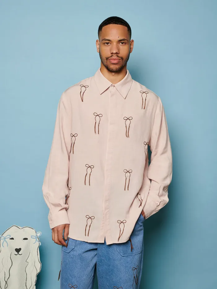 Men Penny Embroidered Bow Shirt Dusty Pink Sister Jane Shirts