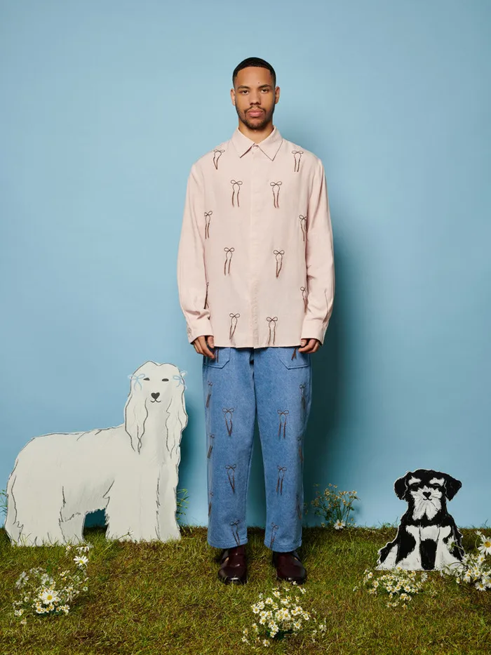 Men Penny Embroidered Bow Shirt Dusty Pink Sister Jane Shirts