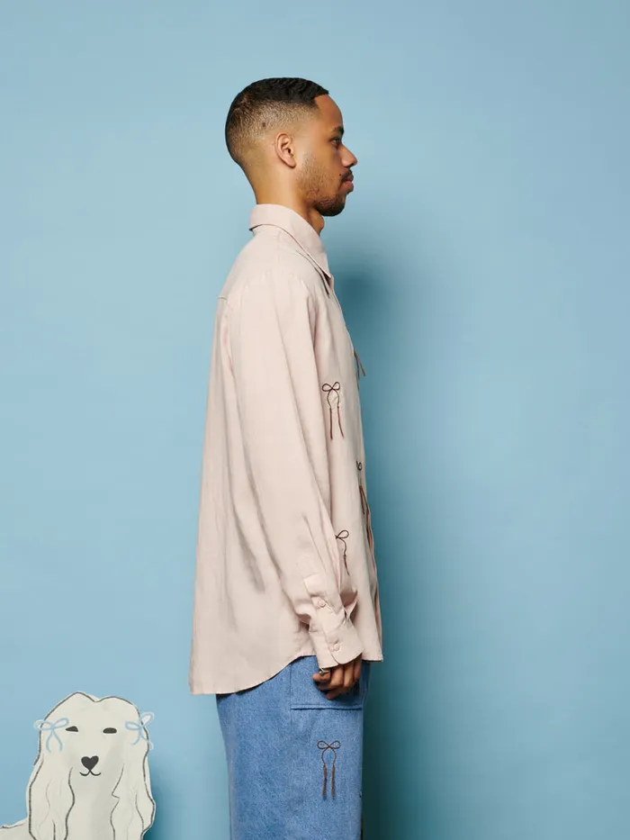 Men Penny Embroidered Bow Shirt Dusty Pink Sister Jane Shirts