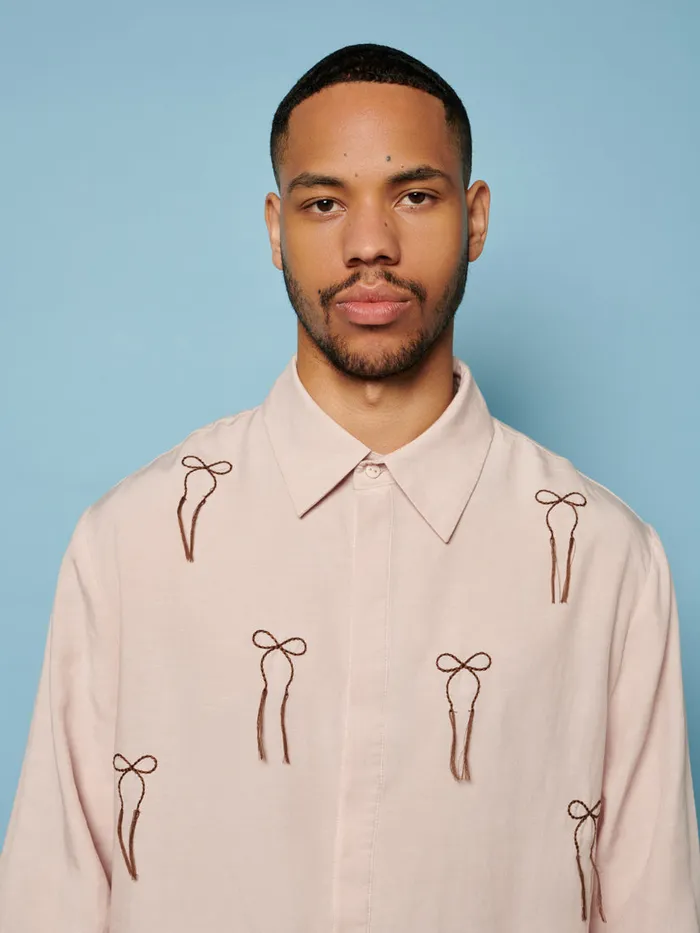 Men Penny Embroidered Bow Shirt Dusty Pink Sister Jane Shirts