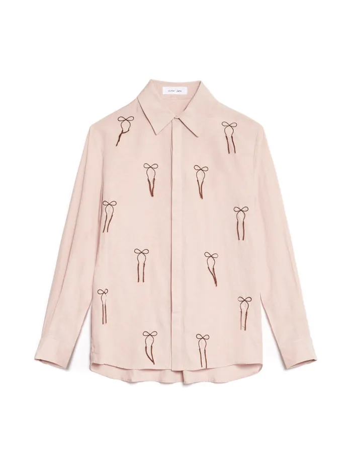 Men Penny Embroidered Bow Shirt Dusty Pink Sister Jane Shirts