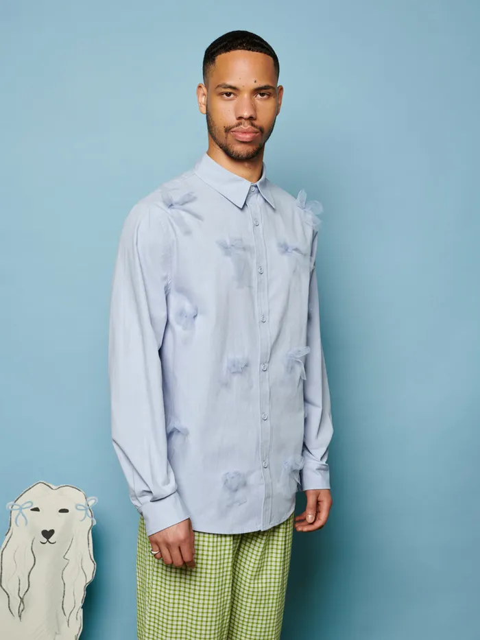 Men Penny Tulle Bow Shirt Pale Blue Sister Jane Shirts