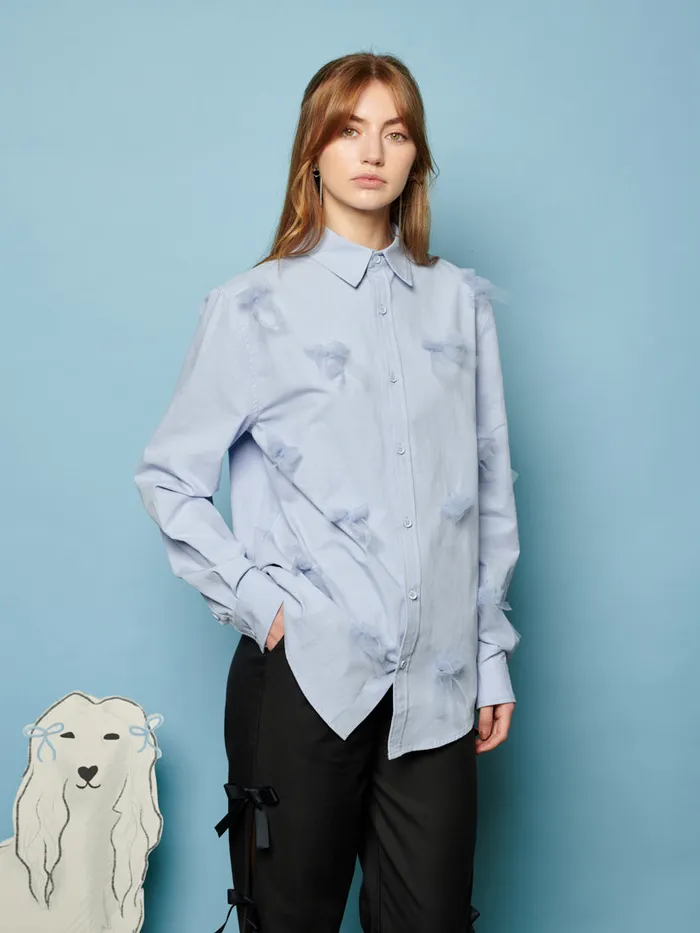 Men Penny Tulle Bow Shirt Pale Blue Sister Jane Shirts