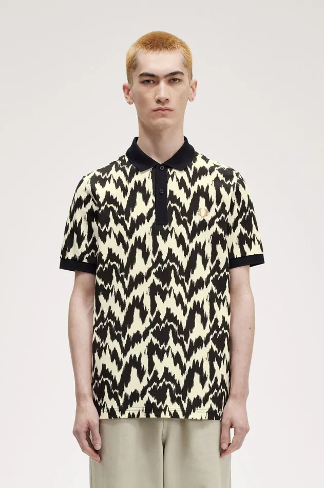 Men Polo Shirts Fred Perry Animal Print Polo Shirt Ecru