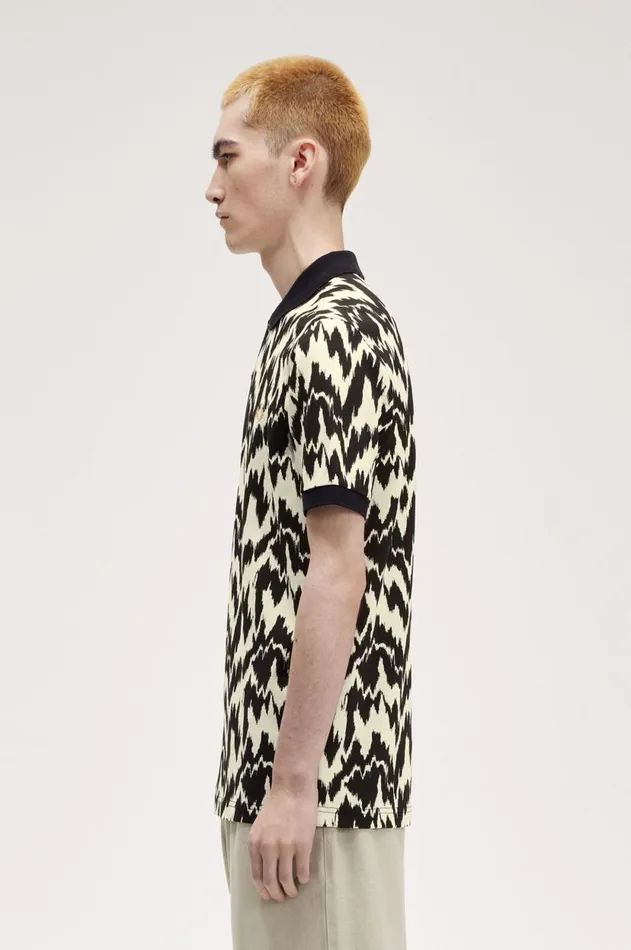 Men Polo Shirts Fred Perry Animal Print Polo Shirt Ecru