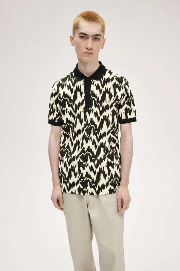 Men Polo Shirts Fred Perry Animal Print Polo Shirt Ecru