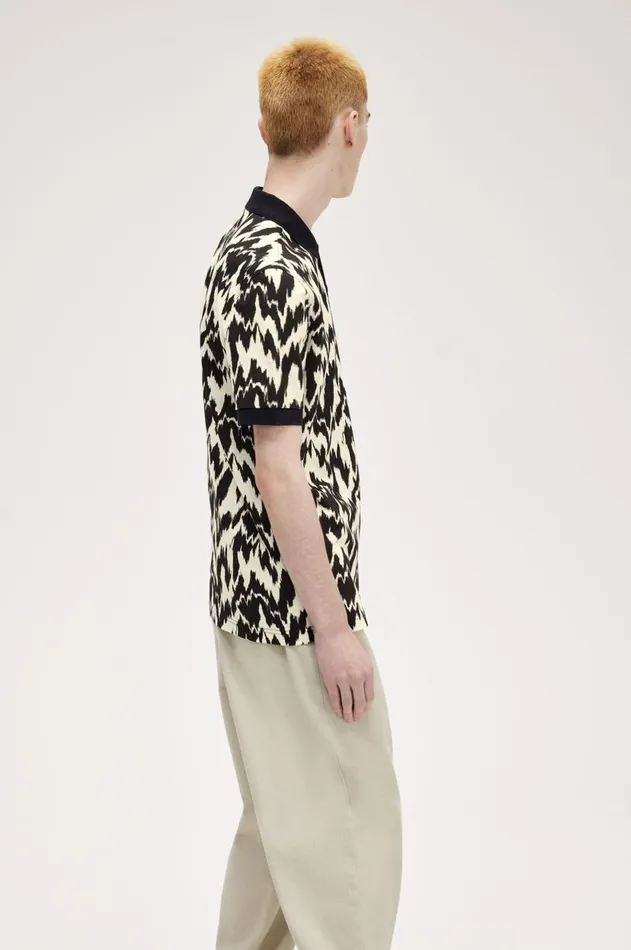 Men Polo Shirts Fred Perry Animal Print Polo Shirt Ecru