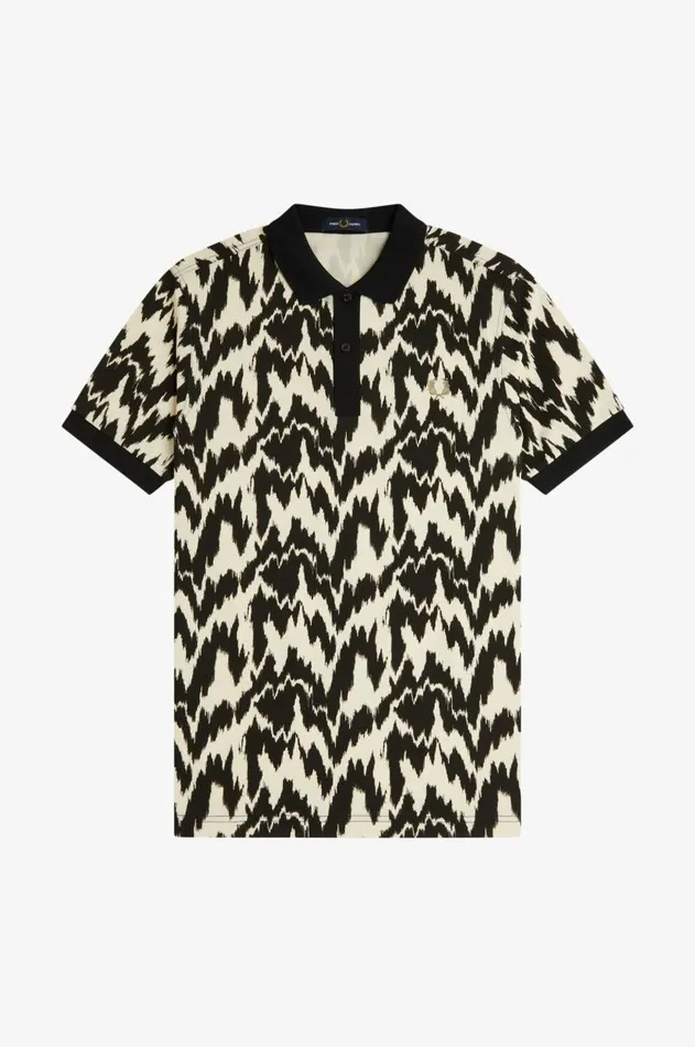 Men Polo Shirts Fred Perry Animal Print Polo Shirt Ecru