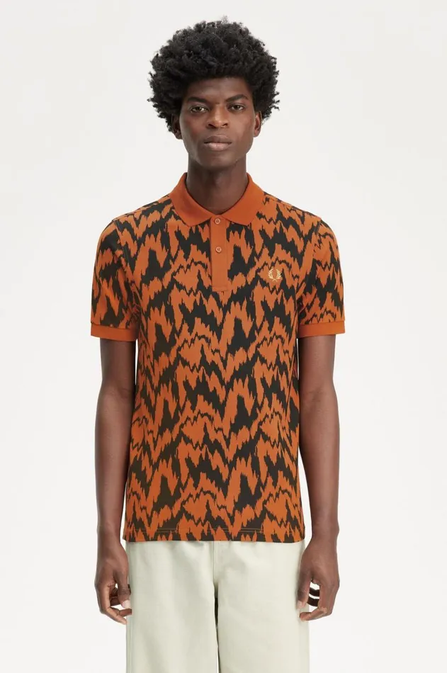 Men Polo Shirts Fred Perry Animal Print Polo Shirt Marmalade