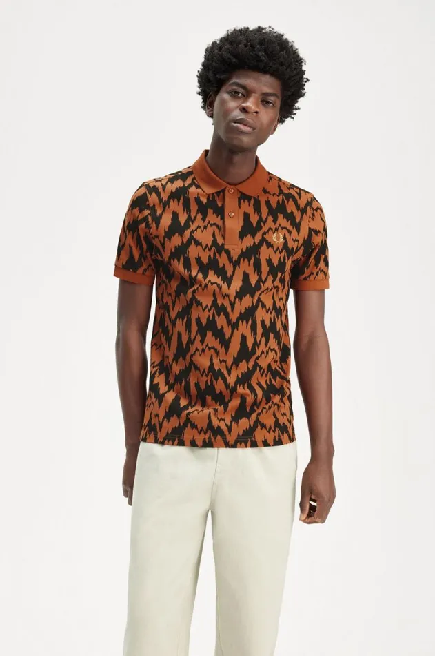 Men Polo Shirts Fred Perry Animal Print Polo Shirt Marmalade