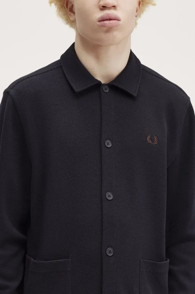 Men Polo Shirts Fred Perry Button Through Long Sleeve Polo Shirt Navy
