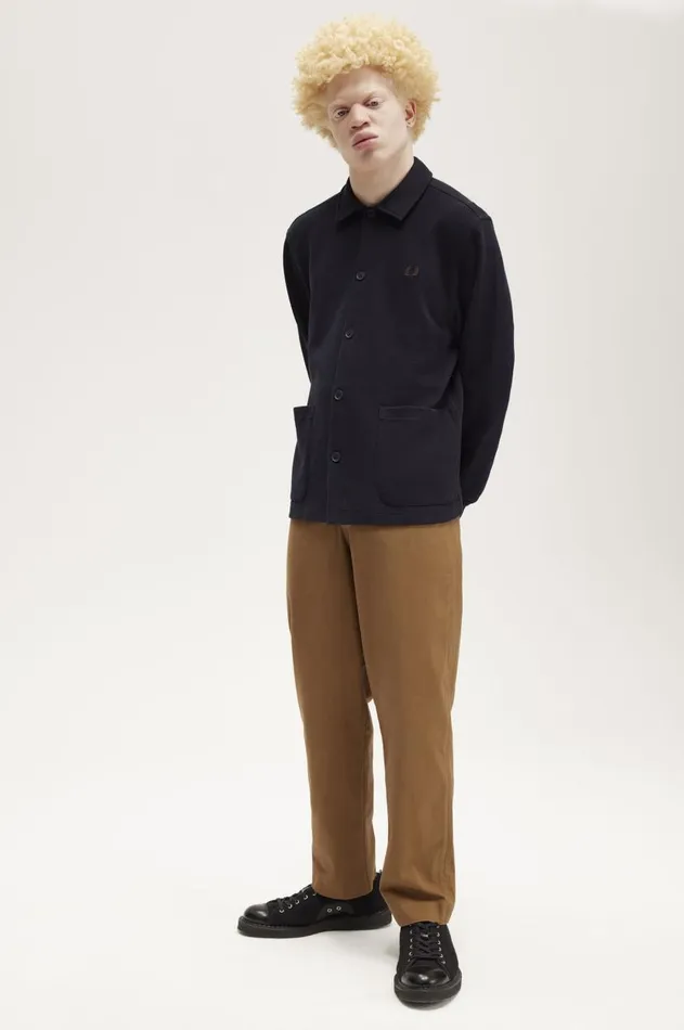 Men Polo Shirts Fred Perry Button Through Long Sleeve Polo Shirt Navy
