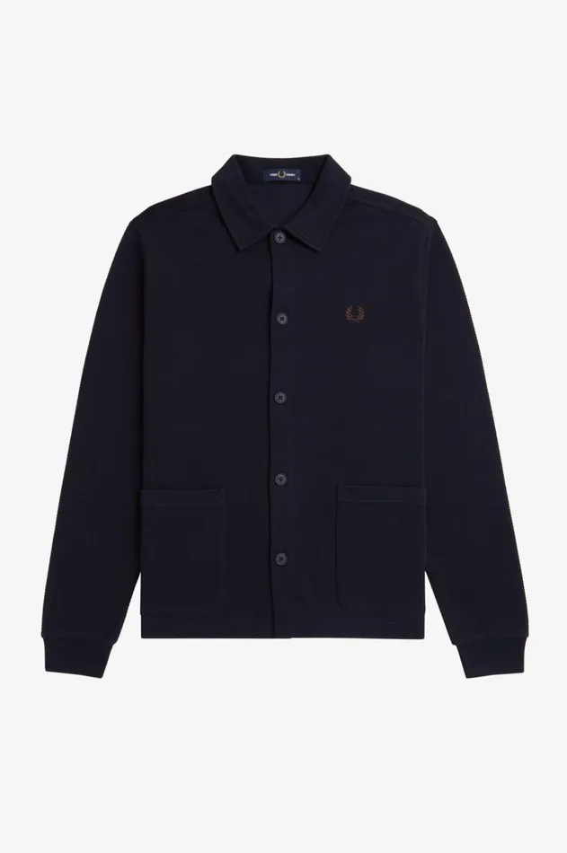 Men Polo Shirts Fred Perry Button Through Long Sleeve Polo Shirt Navy