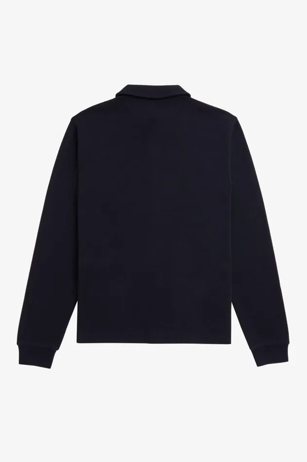 Men Polo Shirts Fred Perry Button Through Long Sleeve Polo Shirt Navy