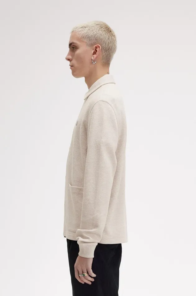 Men Polo Shirts Fred Perry Button Through Long Sleeve Polo Shirt Porridge Marl