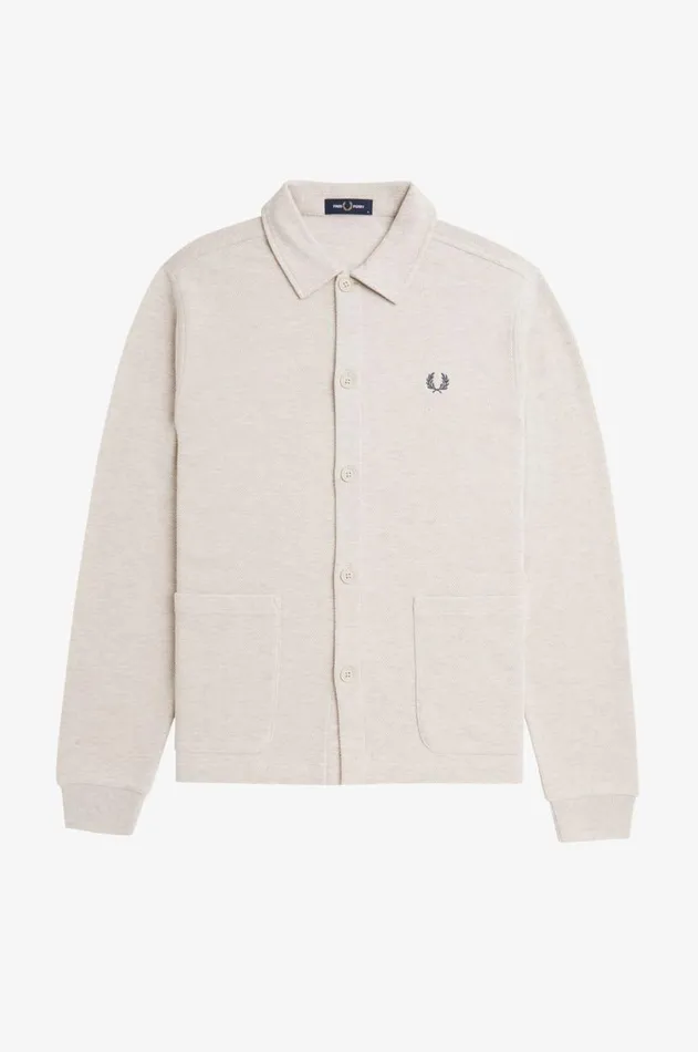 Men Polo Shirts Fred Perry Button Through Long Sleeve Polo Shirt Porridge Marl