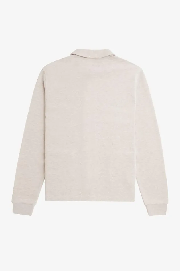 Men Polo Shirts Fred Perry Button Through Long Sleeve Polo Shirt Porridge Marl