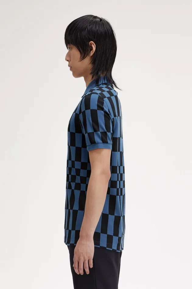 Men Polo Shirts Fred Perry Chequerboard Print Fred Perry Shirt Blackmidnight Blue
