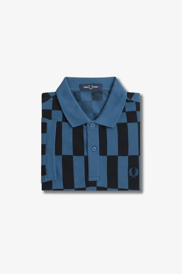 Men Polo Shirts Fred Perry Chequerboard Print Fred Perry Shirt Blackmidnight Blue