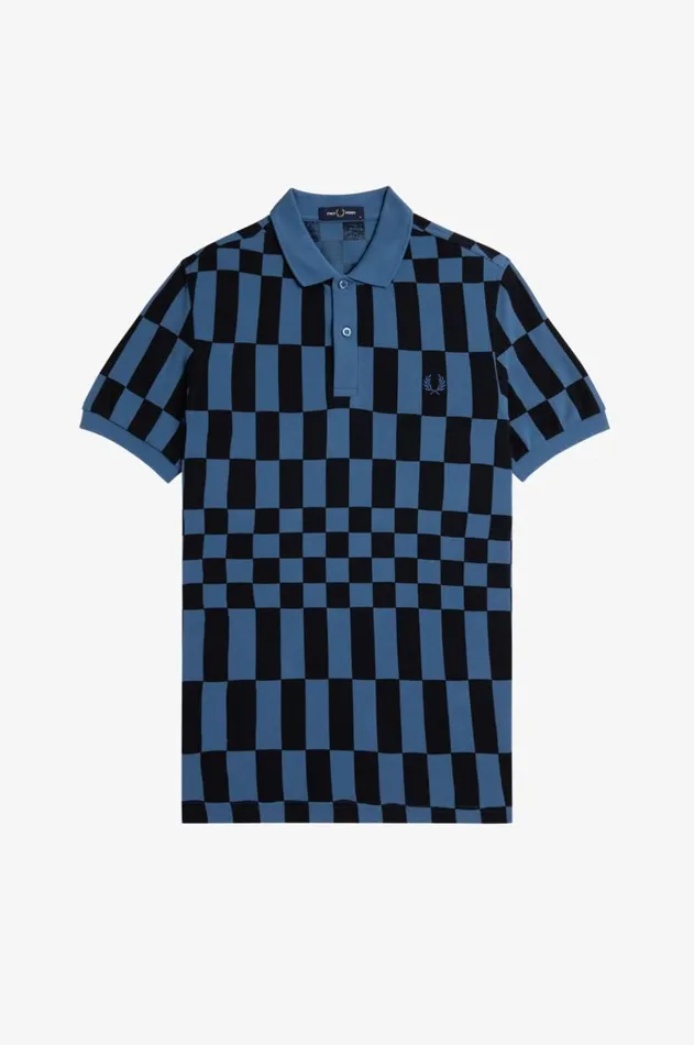 Men Polo Shirts Fred Perry Chequerboard Print Fred Perry Shirt Blackmidnight Blue