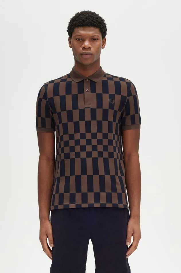Men Polo Shirts Fred Perry Chequerboard Print Fred Perry Shirt Carrington Bricknavy