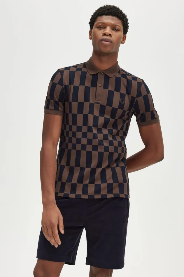 Men Polo Shirts Fred Perry Chequerboard Print Fred Perry Shirt Carrington Bricknavy