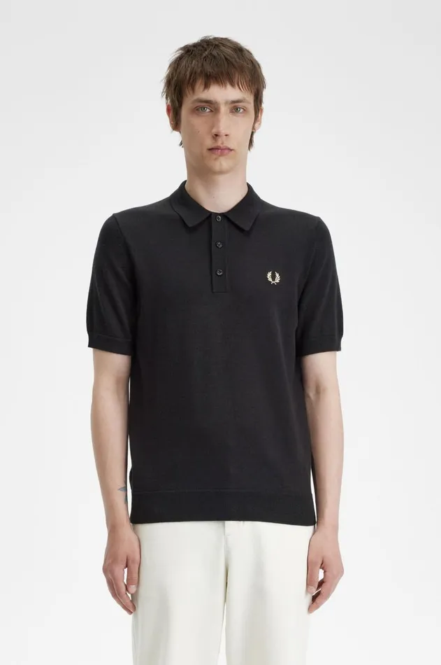 Men Polo Shirts Fred Perry Classic Knitted Shirt Black