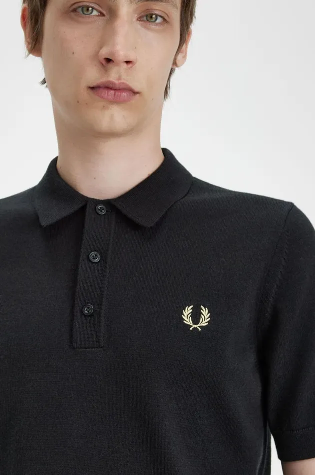 Men Polo Shirts Fred Perry Classic Knitted Shirt Black