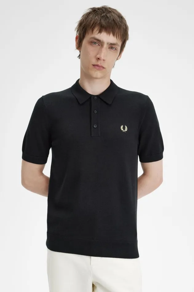 Men Polo Shirts Fred Perry Classic Knitted Shirt Black
