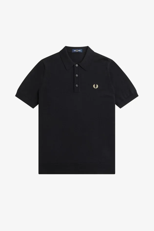 Men Polo Shirts Fred Perry Classic Knitted Shirt Black
