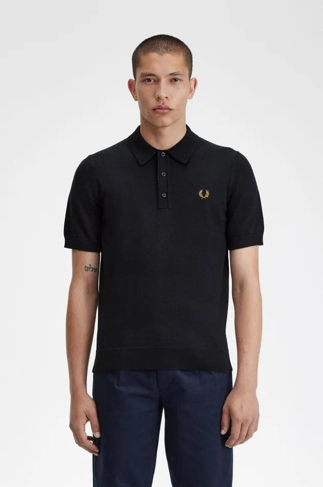 Men Polo Shirts Fred Perry Classic Knitted Shirt Navy
